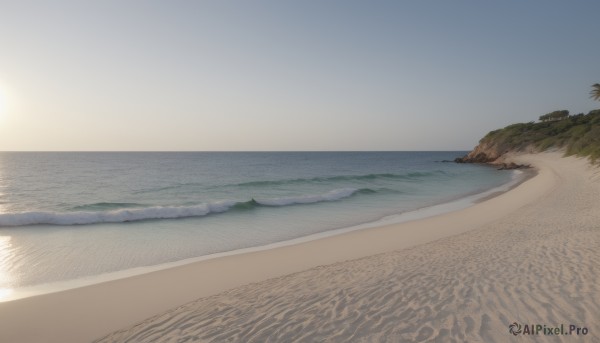 outdoors,sky,day,water,tree,blue sky,no humans,ocean,beach,scenery,sunset,sand,sun,horizon,waves,shore,cloud,nature