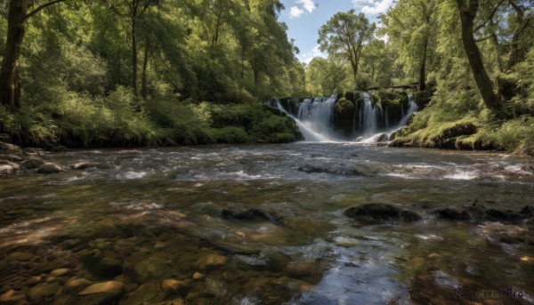 A waterfall framed by the beauty of a lush day