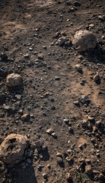 solo,outdoors,no humans,from above,scenery,skull,rock,debris,brown theme,stone,rubble,sand