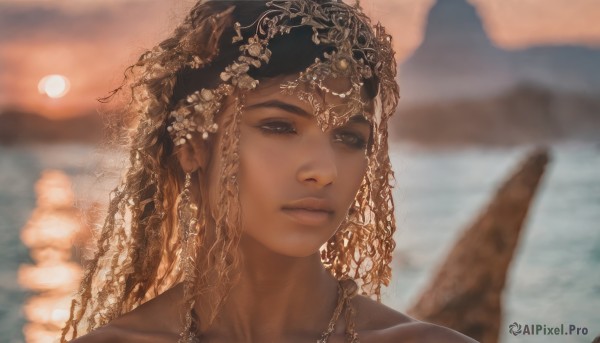An iconic female framed by a bold sunset outdoors