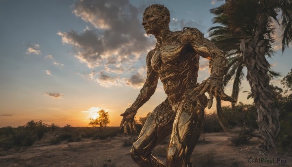 A unique view of a alien in sunset outdoors