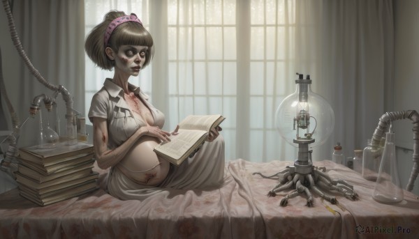 A stunning view of a cyborg in window