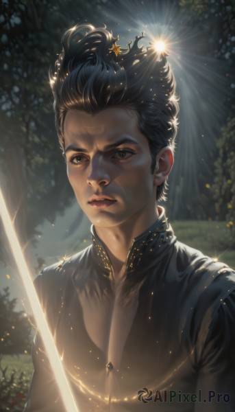 A serene outdoors featuring a male