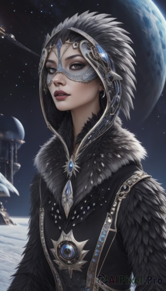 The timeless beauty of a female in a tranquil snowy outdoors