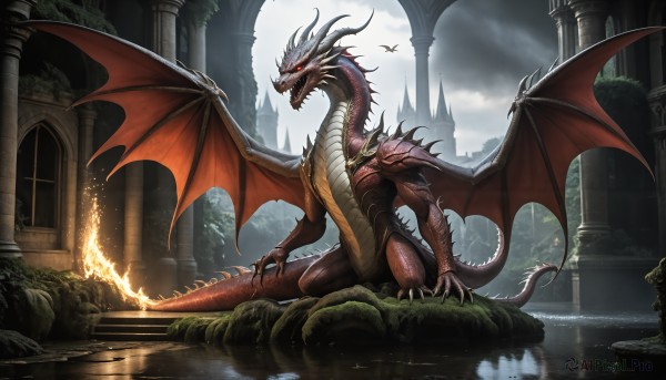 A monster set against the backdrop of a serene fiery day