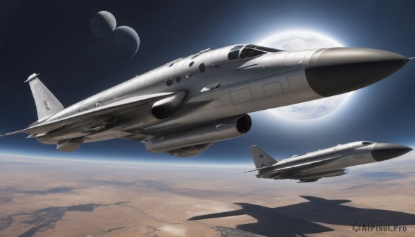 sky,signature,military,no humans,shadow,moon,star (sky),flying,science fiction,realistic,aircraft,military vehicle,airplane,space,vehicle focus,planet,earth (planet),spacecraft,jet,fighter jet