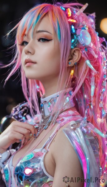 A female caught in a vivid dynamic scene