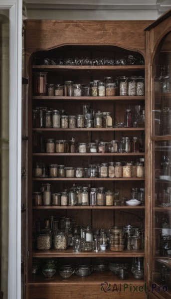 indoors,cup,no humans,bottle,scenery,alcohol,drinking glass,shelf,jar,bar (place),still life,counter,whiskey,window,shop