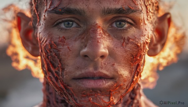 A breathtaking fiery dynamic scene with a male