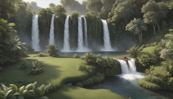 A waterfall showcased in a vivid day