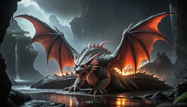 A glimpse of a monster in a lush fiery outdoors