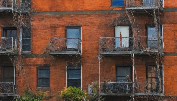 outdoors,no humans,window,traditional media,plant,building,scenery,door,glass,ruins,vines,house,brick wall,crack,silk,spider web,broken glass,broken window,fence