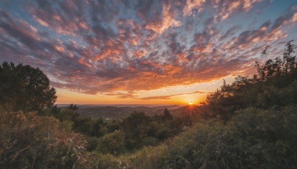 A stunning portrayal of a landscape in a breathtaking sunset outdoors