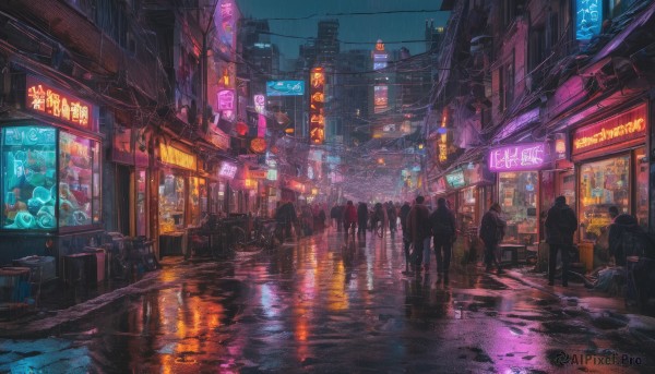 A vibrant street captured in rainy outdoors