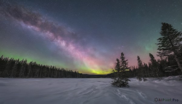 A unique view of a landscape in snowy outdoors