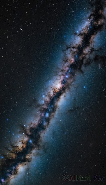 outdoors,sky,cloud,tree,no humans,night,star (sky),night sky,scenery,starry sky,space,galaxy,milky way,water,traditional media,nature,reflection,branch,bare tree,landscape