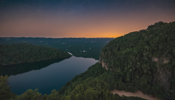 A landscape showcased in a vivid sunset outdoors