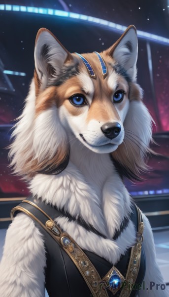 A dog set against the backdrop of a serene dynamic scene