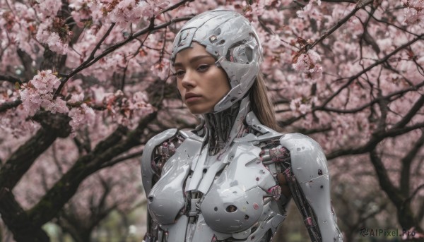 A cyborg in the heart of a beautiful tree