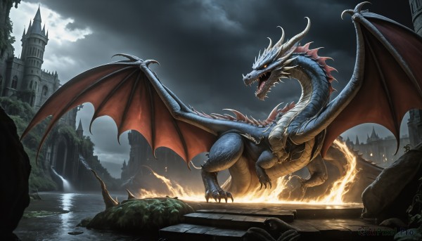 A majestic image of a monster in fiery outdoors