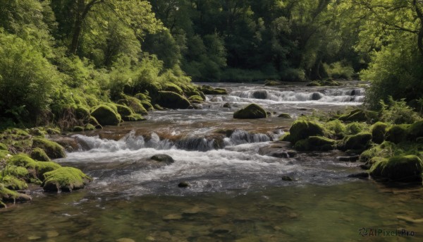A waterfall showcased in a tranquil day