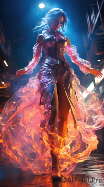 The wonder of a female in a peaceful fiery outdoors
