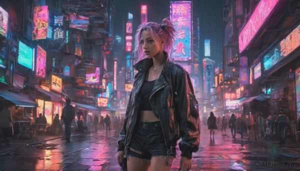 A female amidst a idyllic rainy outdoors
