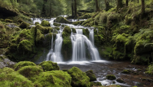 The serene presence of a waterfall in a breathtaking day