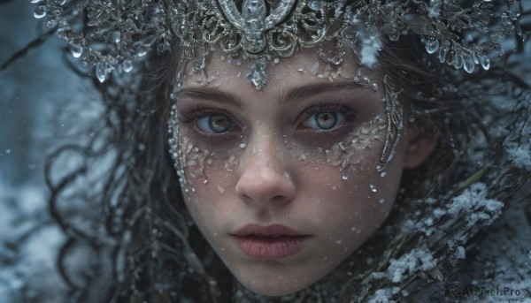 A stunning portrayal of a female in a breathtaking snowy snow