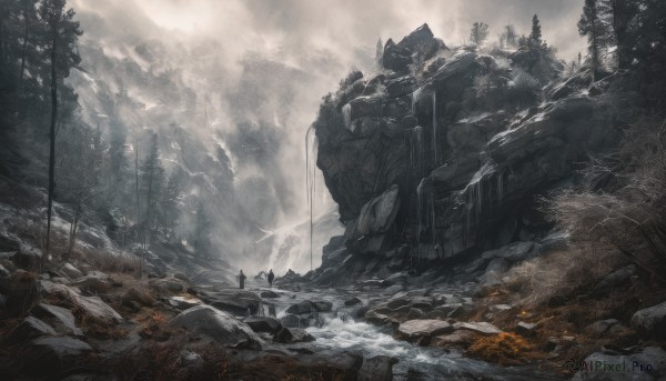 A majestic image of a waterfall in snowy day