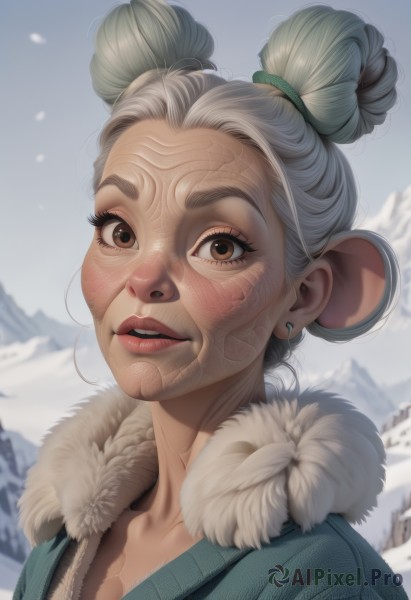 Snowy day brought to life with a serene female