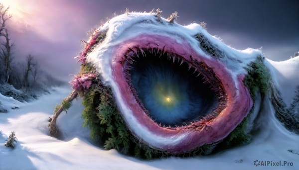 A peaceful snowy outdoors with a monster