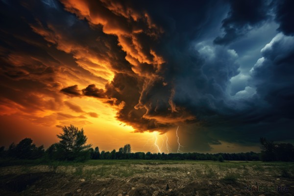 A striking sunset outdoors featuring the elegance of a lightning