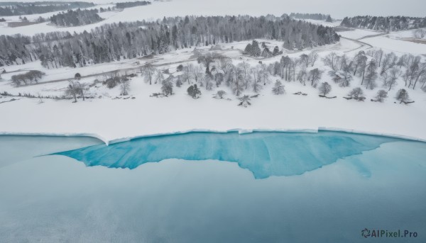 A landscape portrayed in a vivid snowy day