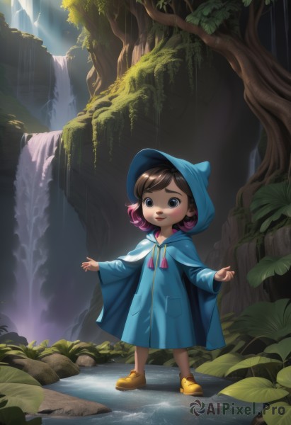 The beauty of a child set in a calm rainy outdoors
