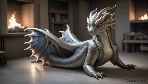 A charming fiery dynamic scene with a monster
