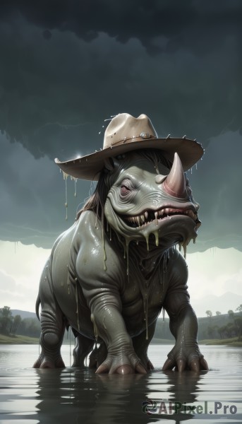 A refreshing image of a monster in rainy day