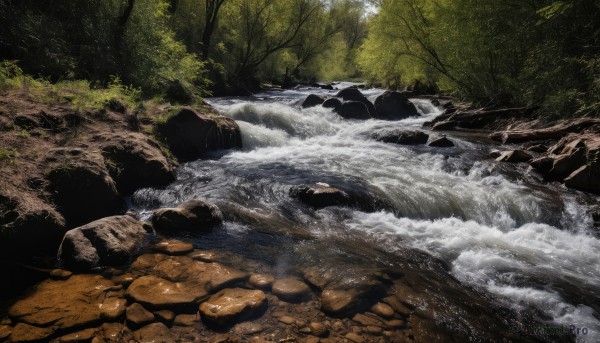 A waterfall surrounded by a serene day