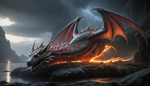 A monster in a picturesque fiery outdoors