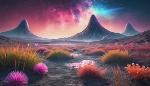 A majestic sunset outdoors featuring a landscape