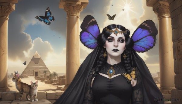 A butterfly caught in a vivid day