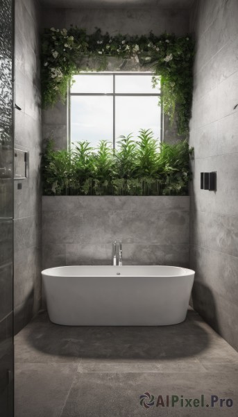 1girl,solo,1boy,standing,monochrome,male focus,day,indoors,window,plant,scenery,spot color,door,tiles,potted plant,bath,bathroom,wide shot,bathtub,tile wall,toilet,sink,black hair,jacket,tree,shadow,horror (theme)