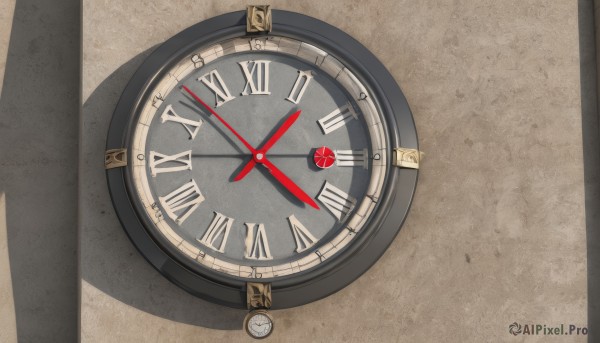 no humans,shadow,from above,watch,clock,pocket watch,still life,roman numeral,analog clock