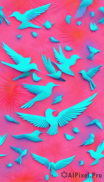 simple background,flower,no humans,bird,animal,pink background,red background,animal focus,too many,flock,artist name,from above,scenery,flying,wide shot,colorful,white bird