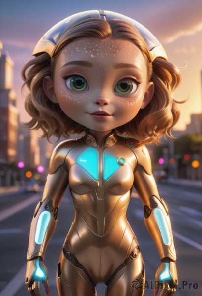 A breathtaking view of a cyborg in sunset outdoors