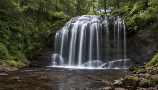 A waterfall amidst a vivid day