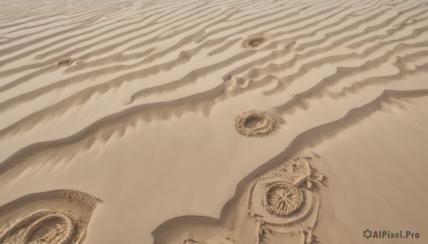 solo,monochrome,outdoors,no humans,shadow,traditional media,scenery,reflection,sand,sepia,brown theme,desert,eye focus,1boy,beach,close-up