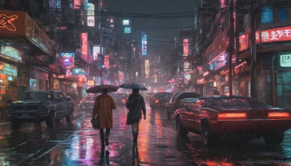 A stunning portrayal of a motor vehicle in a calm rainy outdoors