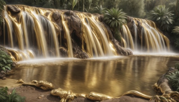 A graceful waterfall captured in day