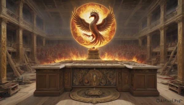 A peaceful fiery scenery with a indoors